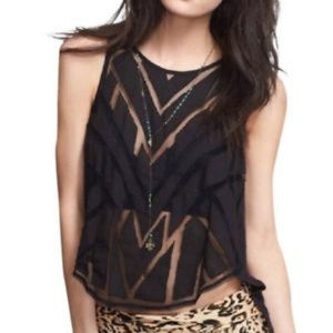 Free People Black Tank Top Chevron Women Size S